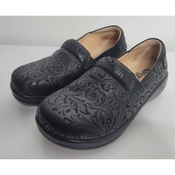 Alegria Womens Leather Clogs Shoes Black Embossed Slip On Casual EU 36 US 6.5 - Picture 9 of 9